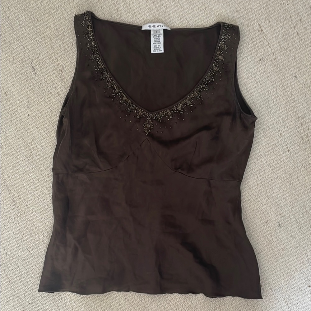 Nine West Brown silk Embellished Women's Top